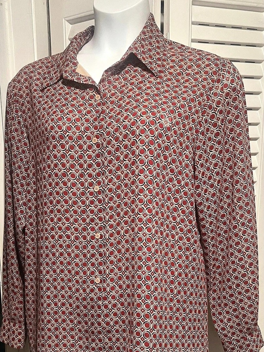Style & Co. Collection Women's Geometric Blouse Red & White Size 14 Like New